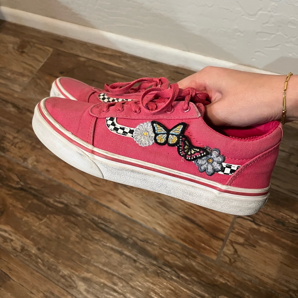 VANS Checkered Pink Butterfly Flowers Kids Slip On US Missy Size 4 US